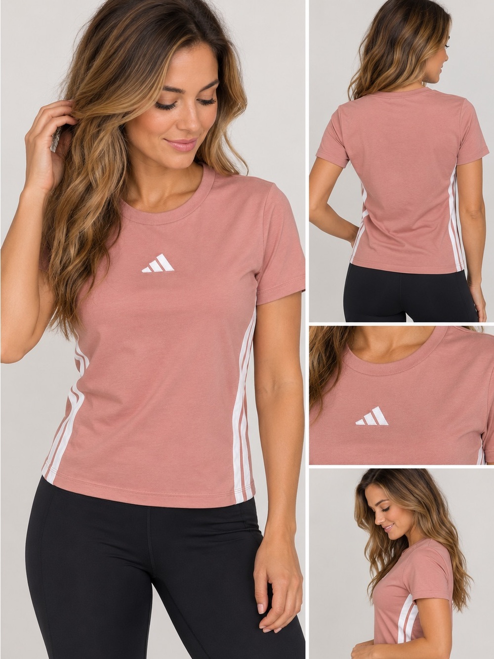 Adidas Womens Pink Athletic T Shirt White Side Stripes Size S New With Tags